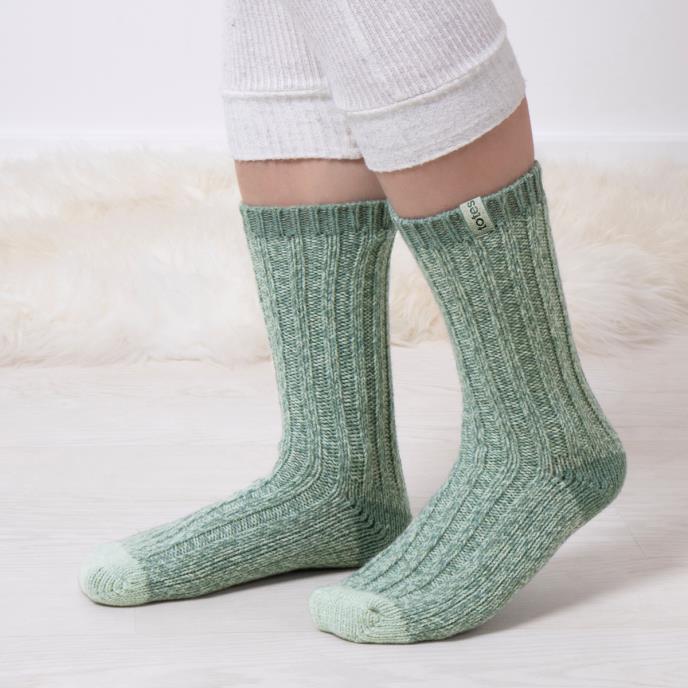totes toasties® Ladies Chunky Twist Wool Boot Socks (Twin Pack) Grey / Sage Extra Image 2